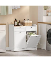 Slickblue Freestanding Bathroom Laundry Cabinet with 2 Drawers & Tilt-Out Hampers with Handles