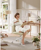 Slickblue Criss Cross Armless Office Chair with Wheels, Adjustable Height, Swivel Desk & Vanity Wide Cotton-Linen Seat