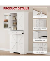 gaomon 70'' Kitchen Pantry Cabinet, Farmhouse Storage Cabinet with Barn Doors, Drawer & Adjustable Shelves, Freestanding Cupboard for Kitchen, Living