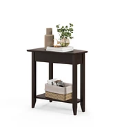 Gouun 2-Tier Wedge Narrow End Table with Storage Shelf and Solid Wood Legs