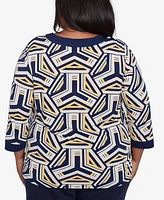 Alfred Dunner Plus Block Island Geometric Grommet Trim Top