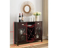 Kings Brand Furniture Jamestown Wood Buffet Server Storage Sideboard Wine Cabinet, Cherry