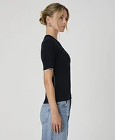 French Connection Women's Mozza Short-Sleeve Contrast-Trim Cotton Sweater Top
