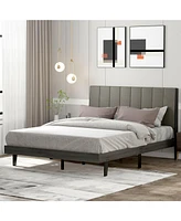 Gouun Queen Size Upholstered Bed Frame with Tufted Headboard