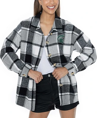 Gameday Couture Women's Gray/White Michigan State Spartans End Zone Game Flannel Button-Up Shirt