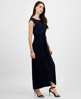 Connected Petite Soutache Faux-Wrap Gown