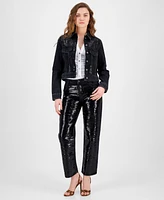 Guess Women's Clara Sequin-Front Denim Trucker Jacket