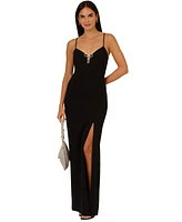 Adrianna by Papell Women's High-Slit Rhinestone-Bow Evening Gown