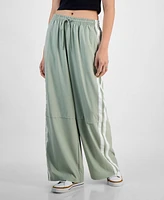 Hippie Rose Juniors' Side-Stripe Wide-Leg Track Pants