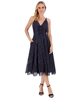 Eliza J Women's Fit & Flare Metallic-Embroidered Lace Dress