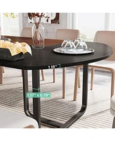 Tribesigns 70.86" Modern Oval Dining Table with Walnut and Black Finish Splicing Board, Curved Kitchen Tables for 6-8, Large Dining Room Table with St