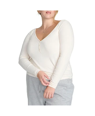 Eloquii Plus Size Elements Soft Brushed Henley Long Sleeve
