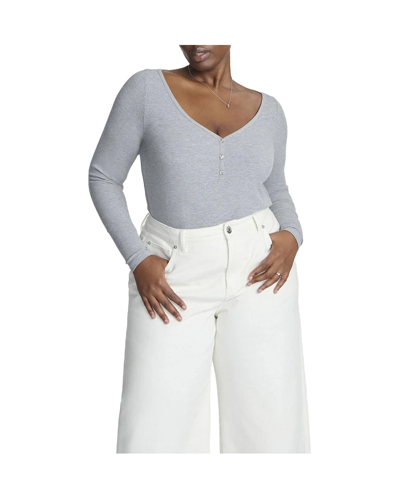 Eloquii Plus Elements Soft Brushed Henley Long Sleeve