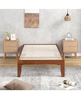 Gouun 14 Inch Twin Size Rubber Wood Platform Bed Frame with Wood Slat Support