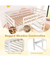 Gouun Twin Size Loft Bed with Desk and Bookshelves for Kids and Teens