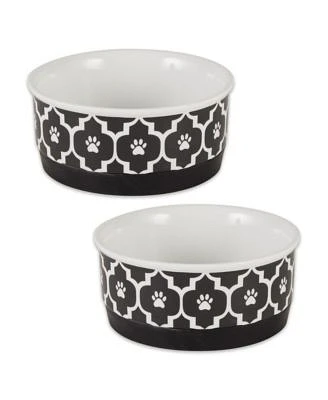 Bone Dry Lattice Paw Print Pet Bowl Set/2