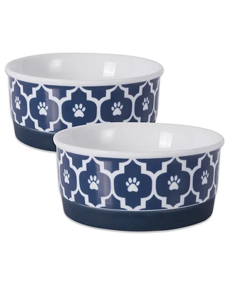 Bone Dry Lattice Paw Print Pet Bowl Set/2