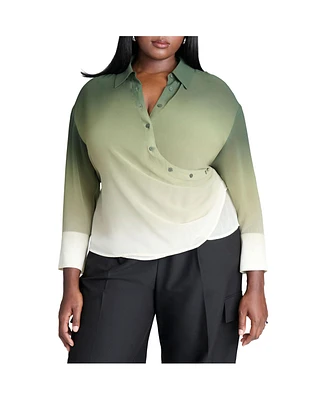 Eloquii Women's Plus Ombre Wrap Button Down Top