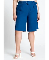 Eloquii Plus Size Belted Linen Bermuda Short