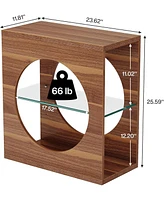 Tribesigns Narrow End Table for Living Room, 3-Tier Wood Side Table with Adjustable Tempered Glass Storage Shelf, 23.6" Modern Bedside Table Nightstan