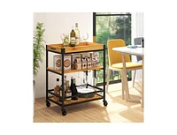 Slickblue Modern Metal Wood Shelf Kitchen Serving Bar Cart with Removable Top Tray