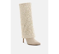 London Rag Sin City Sequinned Fold-Over Calf Boots