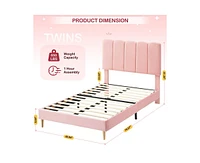 gaomon Pink Twin Bed Frame, Velvet Upholstered Platform Bed Frame with Headboard, Strong Wooden Slats, Noise-Free,No Box Spring Needed, Easy Assembly