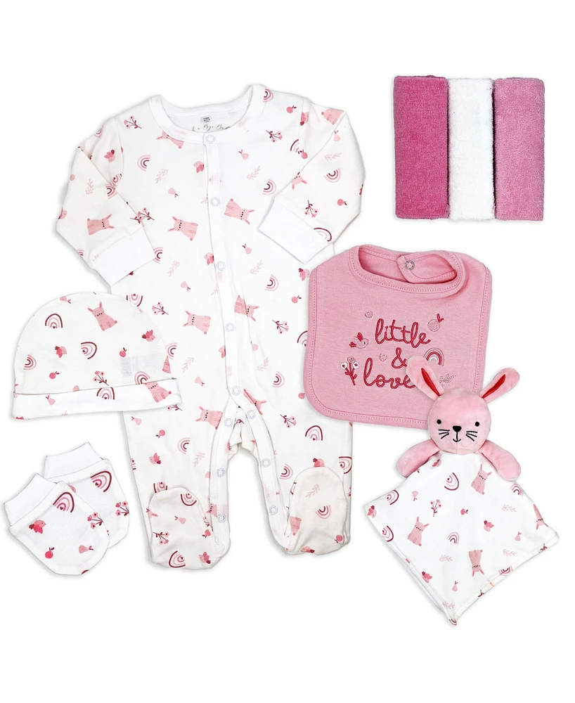 Rock-a-Bye Baby Boutique Girls Rose Bunnies Layette Gift, 8-Piece Set