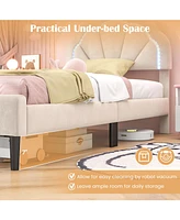 Gouun Upholstered Led Bed Frame with Adjustable Flower Headboard and Metal Support Feet-Twin Size