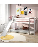 Gouun Twin Size Wooden Loft Bed with Slide and Ladder