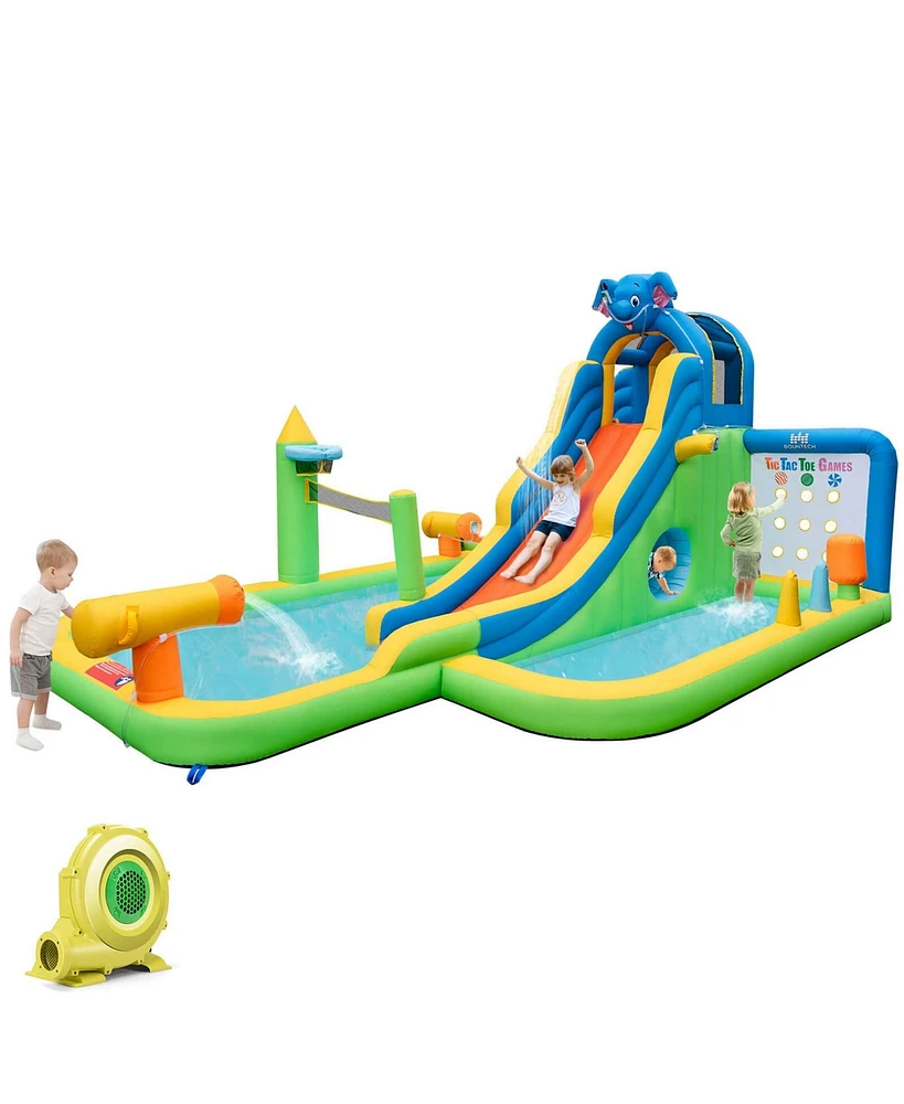 Costway Inflatable Water Slide Giant Water Park for Kids Backyard Fun with 735W Blower