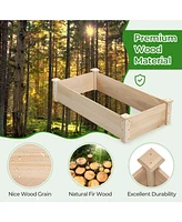 Costway Raised Garden Bed Fir Wood Wooden Square Wood Planter Box for Flower Outdoor