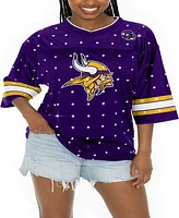 Gameday Couture Women's Purple Minnesota Vikings All-Over Rhinestone Sports Stripe Kickoff V-Neck Fashion Half-Sleeve Jersey Top