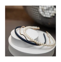 Headband Set - Blue + Pearl + Gold