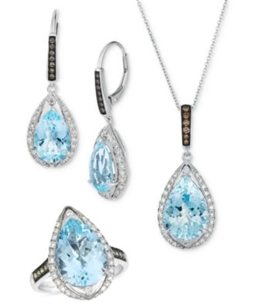 Le Vian Sea Blue Aquamarine Statement Ring Earrings Pendant Necklace Collection In 14k White Gold