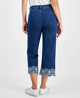 Style & Co Petite Wide Leg Cropped Embroidered Jeans, Exclusively at Macy's