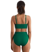 Mimi Flamingo Womens Blake Solid Tankini Top Brooke High Waisted Bikini Bottoms