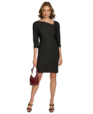 Donna Karan New York Women's Asymmetric-Neck Elbow-Sleeve Dress