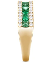 Lab Grown Emerald (1 ct. t.w.) & Diamond (1/3 Channel Set Band 14k Gold (Also available Sapphire)