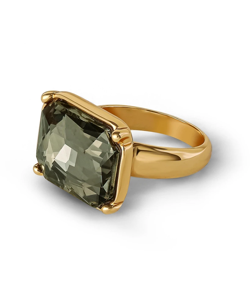 Jessica Simpson Gold-Tone Smoky Black Rectangle Stone Ring