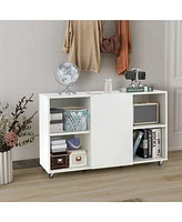 Gouun Wood Storage Cabinet with Wheels and 6 Compartments