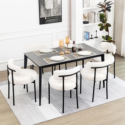 Dyhome Dining Chairs Set of 6, Mid-Century Modern Chairs, Kitchen Room Curved Backrest Round Upholstered Boucle Sherpa Ch