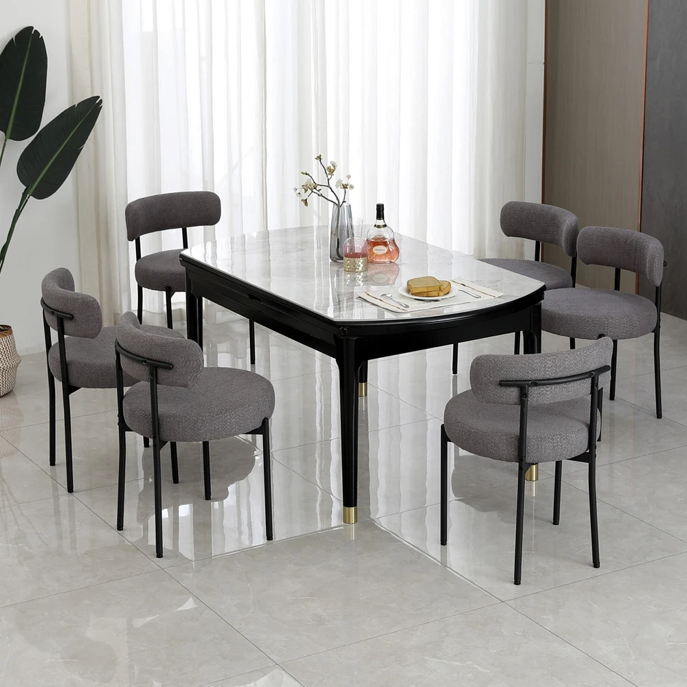 Dyhome Dining Chairs Set of 6, Mid-Century Modern Chairs, Kitchen Room Curved Backrest Round Upholstered Boucle Sherpa Ch