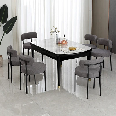 Dyhome Dining Chairs Set of 6, Mid-Century Modern Chairs, Kitchen Room Curved Backrest Round Upholstered Boucle Sherpa Ch