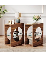 Tribesigns End Table Living Room Set of 2, 3-Tier Wood Narrow Side Table with Adjustable Tempered Glass Storage Shelf, 23.6-Inch Modern Bedside Table