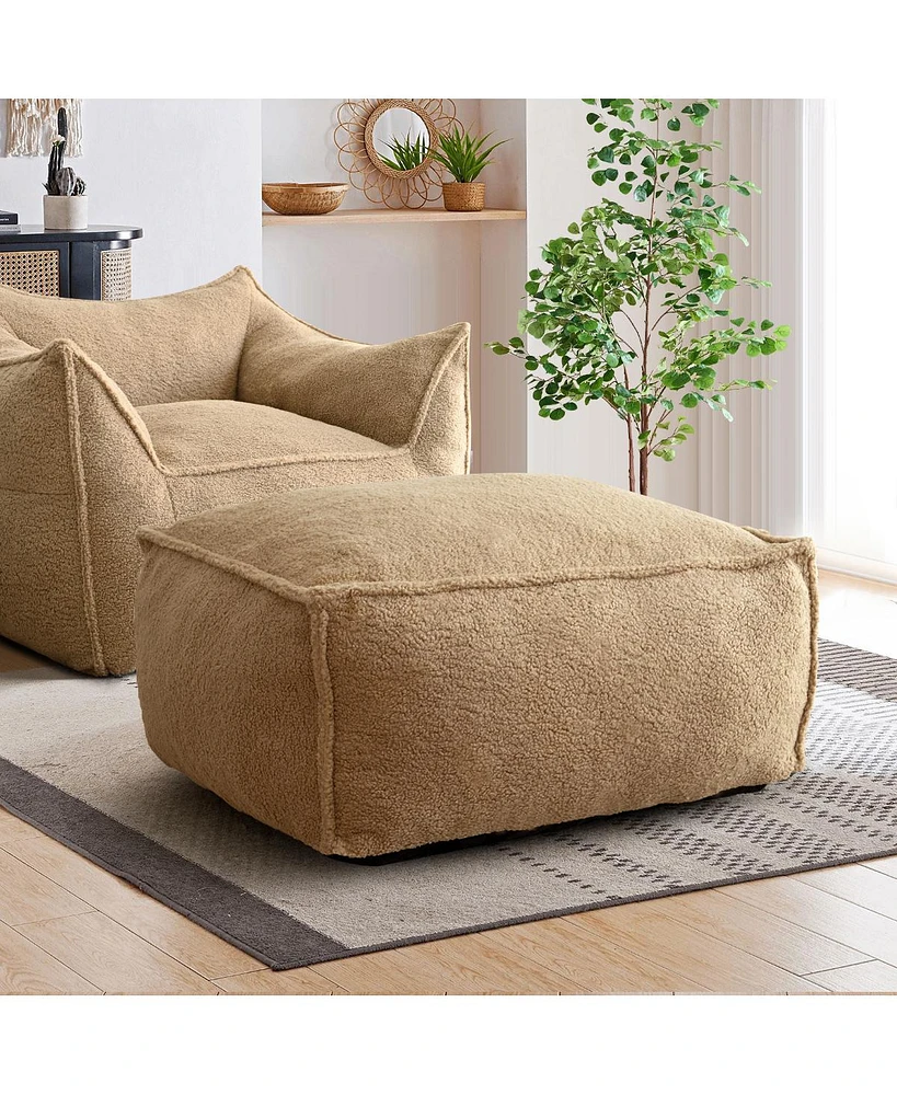 Boucle Bean Bag Ottoman, Square Footrest Pouf, Upholstered Stool for Living Room & Bedroom-Maison Boucle