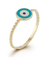 Rachel Zoe 14K Gold Enamel Evil Eye Ring with Beaded Band