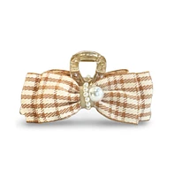 Headbands of Hope Large Clip - Tan Checkered Pearl