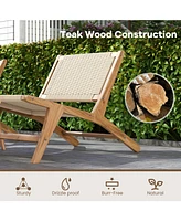 Gouun Teak Wooden Chair with Braided Rope Seat and Backrest for Backyard