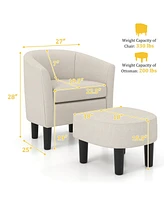 Gouun Barrel Club Chair with Ottoman Set Linen Fabric Accent Chair with Footrest